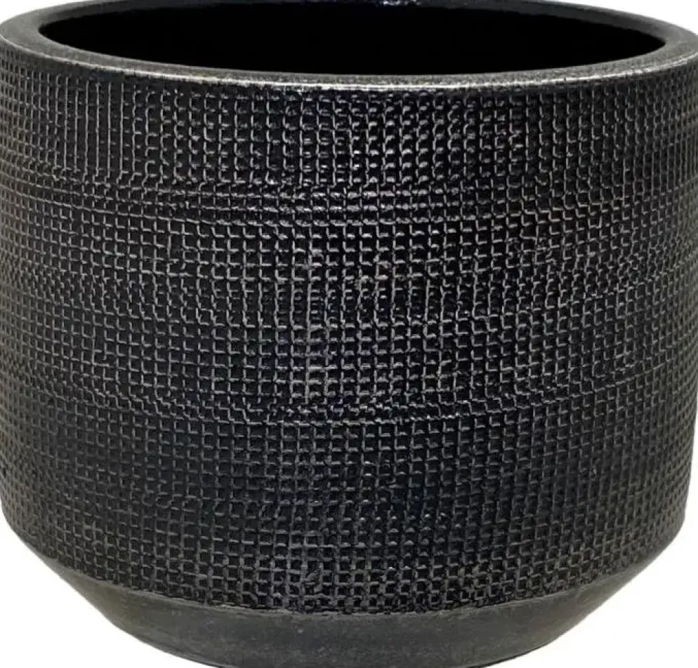 HS Potterie Lagos bloempot keramiek 16x14cm zwart