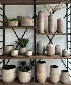HS Potterie Miami bloempot keramiek 12x12x14cm grijs/bruin