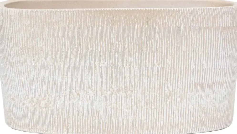 HS Potterie pot Miami ovaal keramiek/beton 14x37x30cm creme
