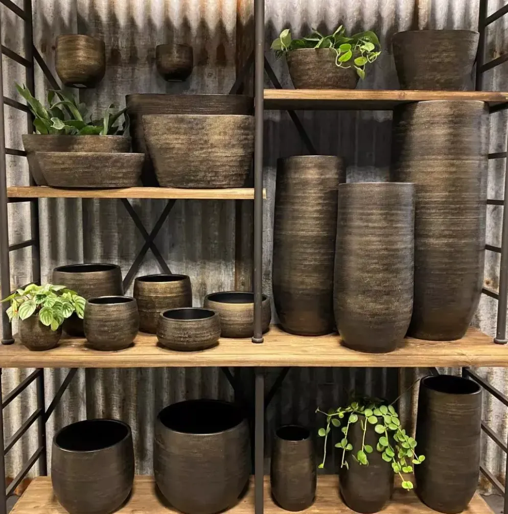 HS Potterie Tokio bloempot keramiek 39x36cm goud