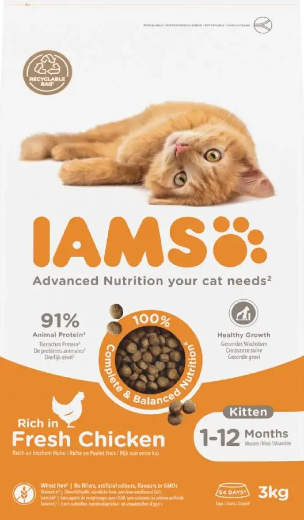 Iams kittenvoer 1-12 maanden verse kip 3kg
