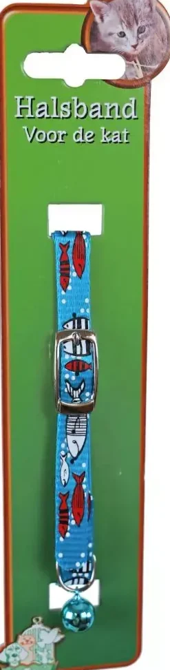 Kattenhalsband nylon cartoon vis, blauw.