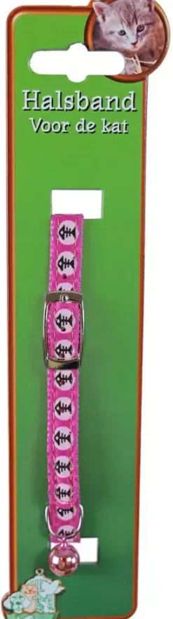 Kattenhalsband nylon visgraat, roze