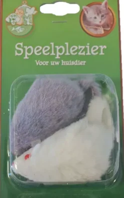 Kattenspeelgoed blister à 2 bontmuis grijs/wit, 7,5 cm