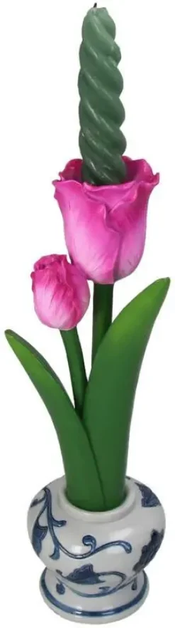 Kersten kandelaar polyresin tulp 9.5x9x27cm paars