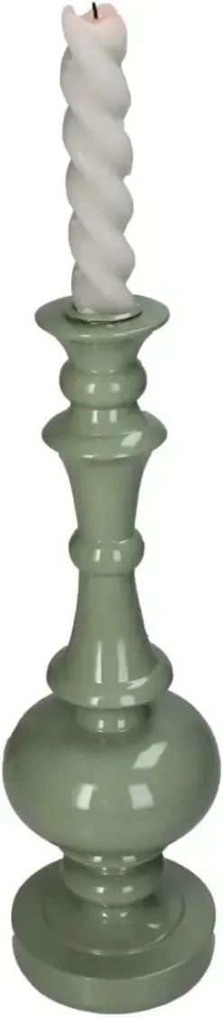 Kersten kandelaar polyresin rond 9x33.5cm groen