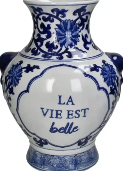 Kersten vaas porselein la vie est belle 21.5x31cm blauw