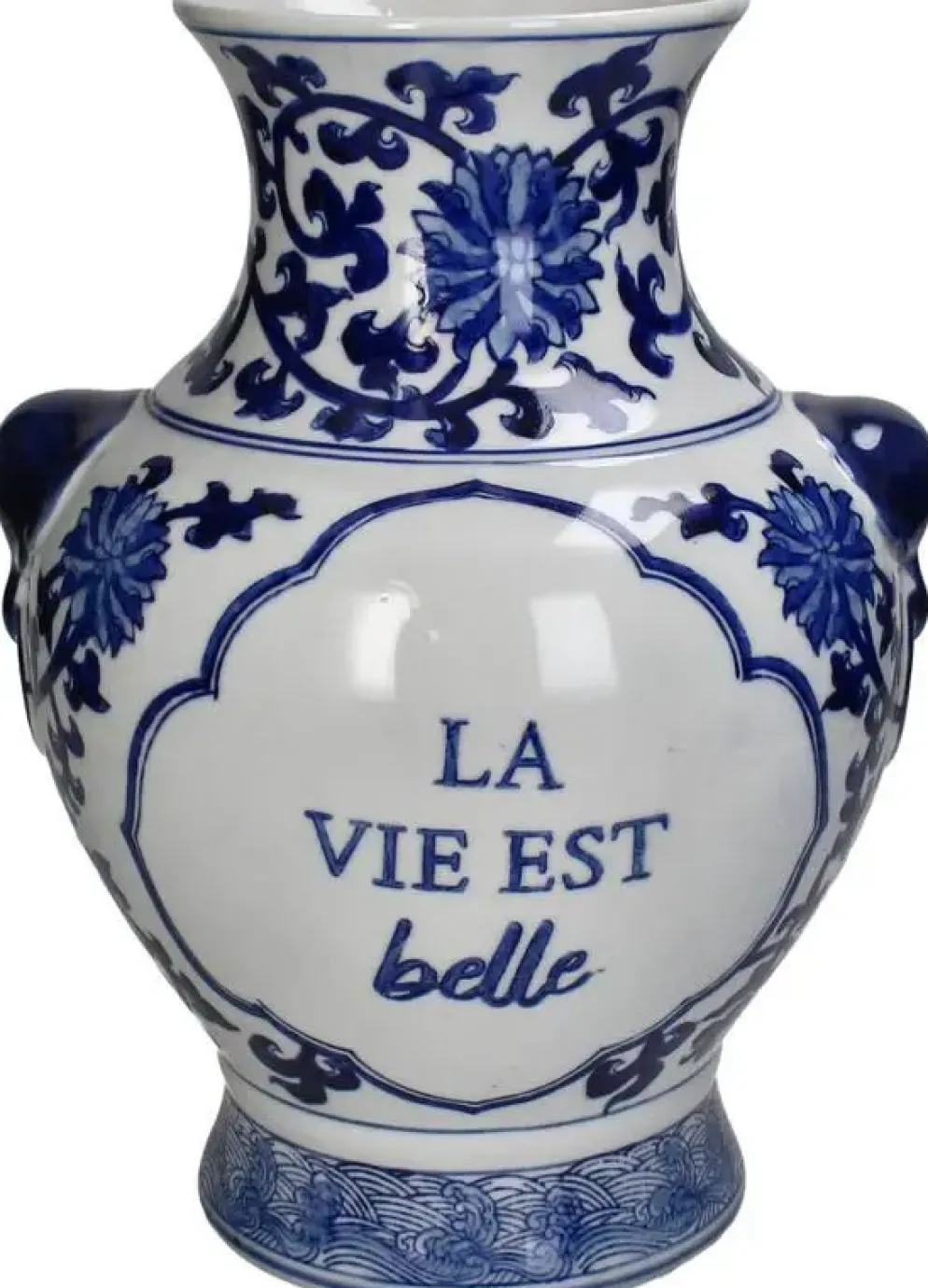 Kersten vaas porselein la vie est belle 21.5x31cm blauw