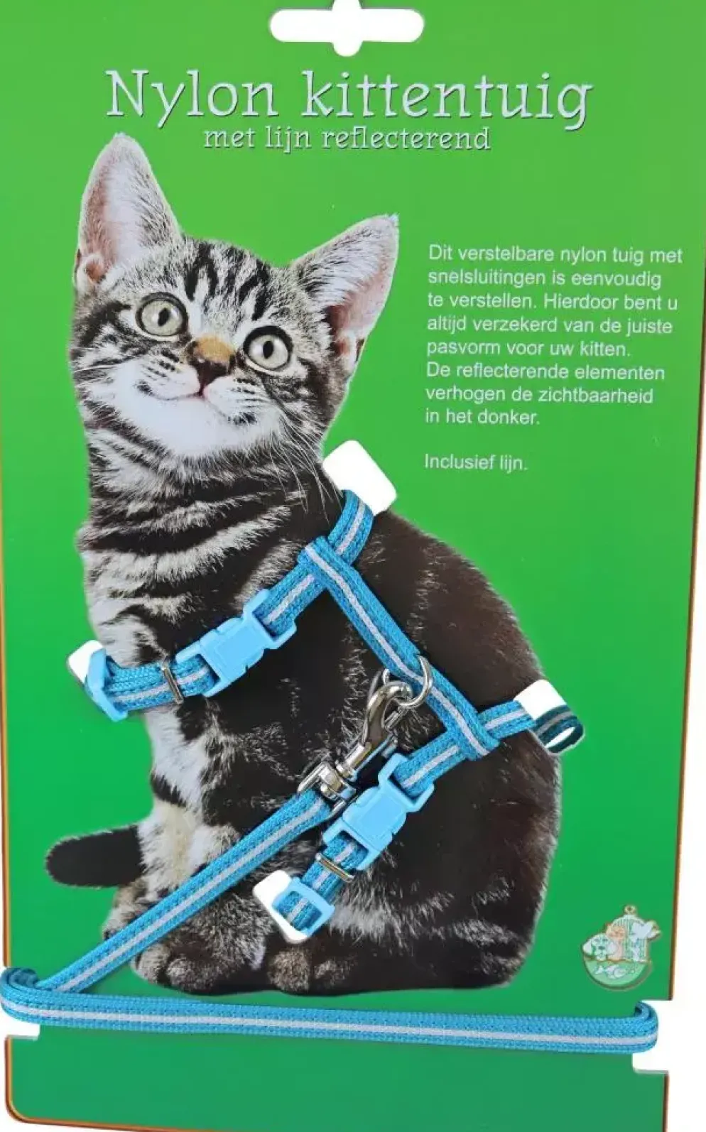 Kittentuig nylon met lijn neon, blauw reflecterend