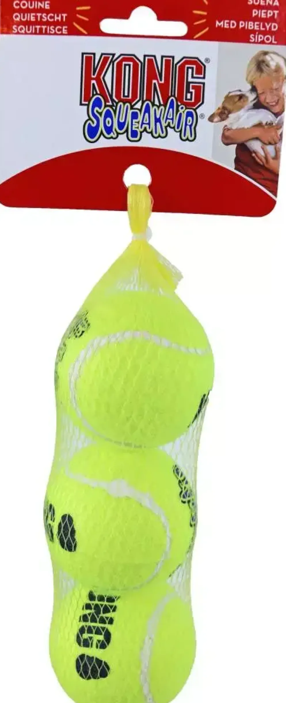 Kong hond Squeakair met piep medium, net à 3 tennisballen. (Ø 6,5 cm)