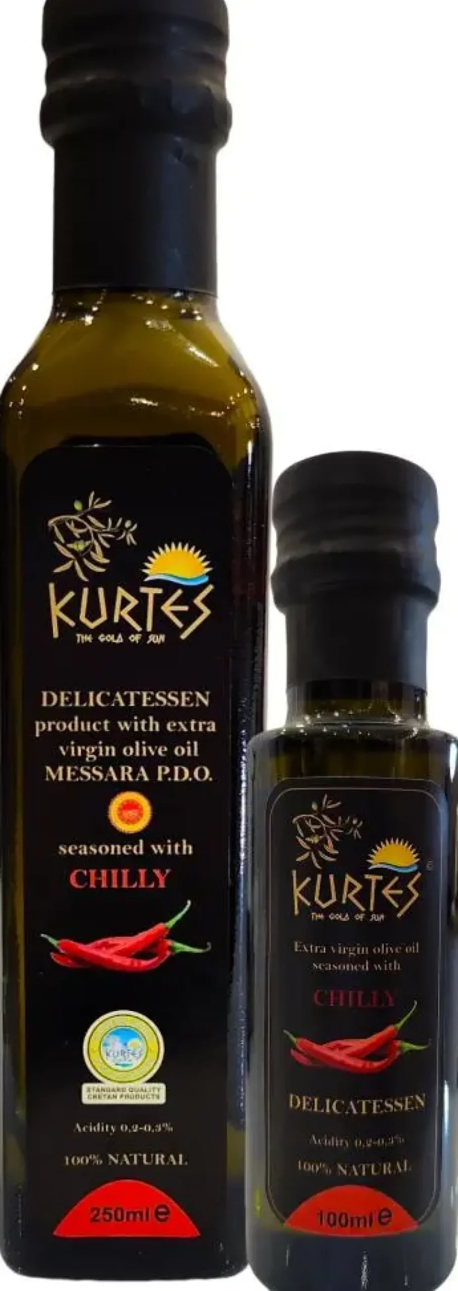 Kurtes fles delicatessen olijfolie chili 100 ml
