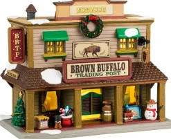 Lemax brown buffalo trading post verlicht kersthuisje Vail Village 2024