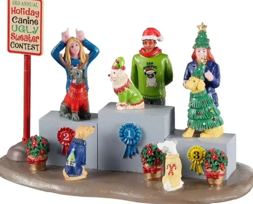 Lemax canine holiday sweater contest kerstdorp tafereel Caddington Village 2021