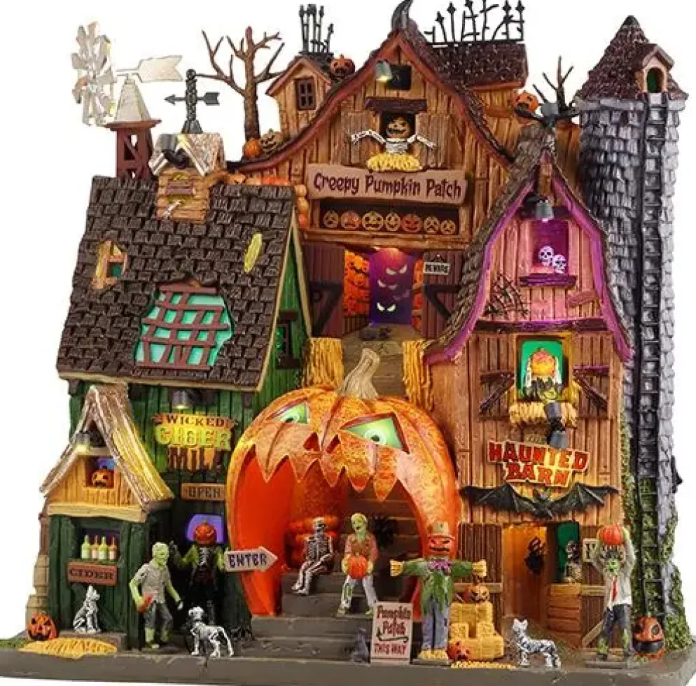 Lemax creepy pumpkin patch verlichte facade Spooky Town 2025