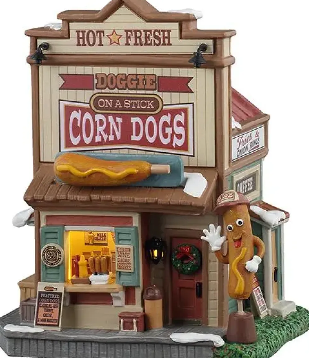 Lemax doggie on a stick corn dogs verlicht kersthuisje Harvest Crossing 2025