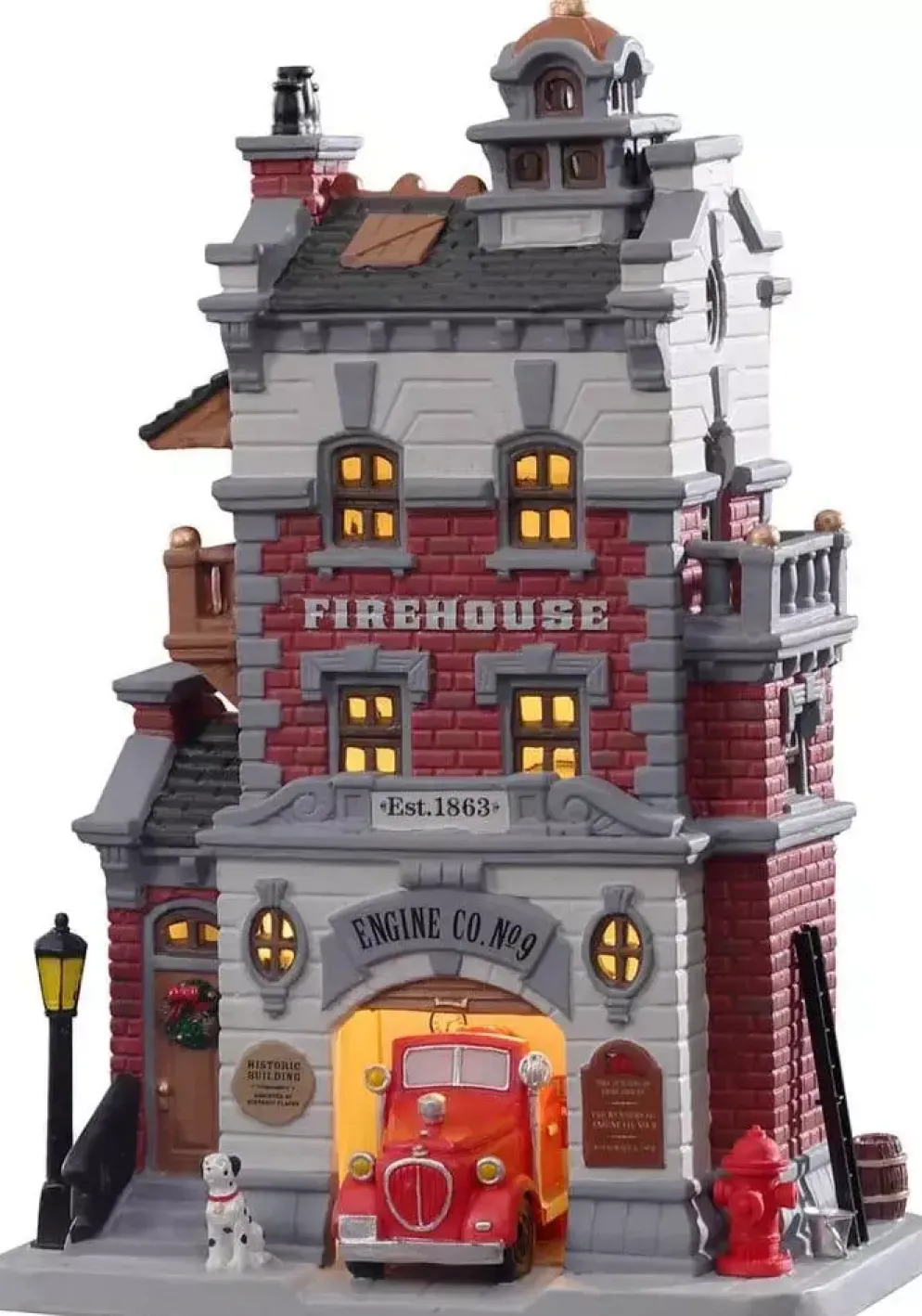 Lemax engine company no. 9 verlicht kersthuisje Caddington Village 2021