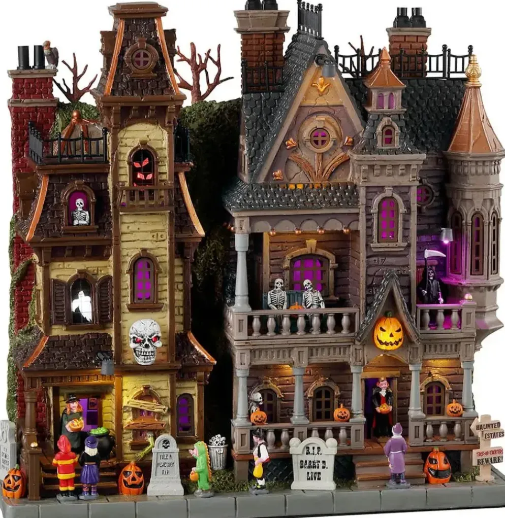 Lemax haunted estates verlichte facade Spooky Town 2024