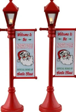 Lemax north pole lamppost, set of 2 verlichte straatlantaarn Santa's Wonderland 2023