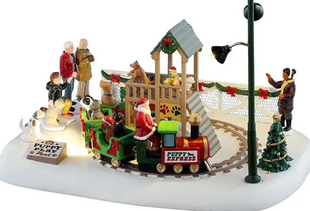 Lemax puppy play park bewegend kerstdorp tafereel 2025