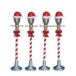 Lemax santa hat street lamp s/4 verlichte straatlantaarn Santa's Wonderland 2006