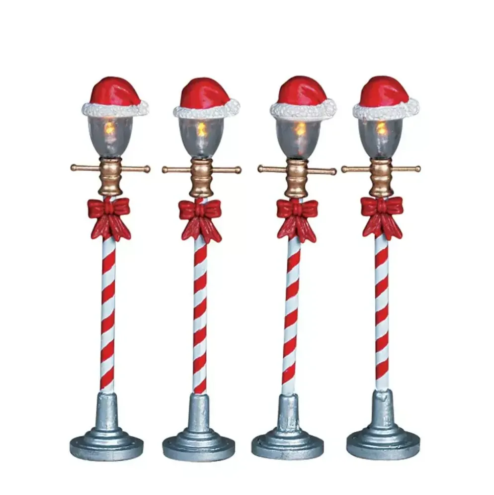 Lemax santa hat street lamp s/4 verlichte straatlantaarn Santa's Wonderland 2006