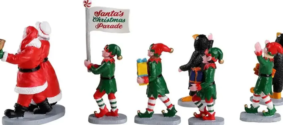 Lemax santa's elf parade kerstdorp tafereel Caddington Village 2022
