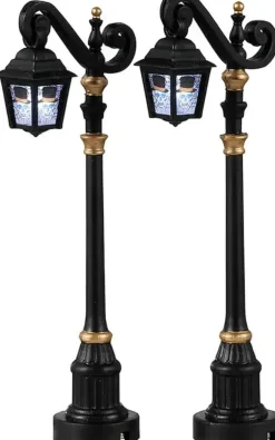 Lemax skeleton deco lamp, set of 2 verlichte straatlantaarn Spooky Town 2022