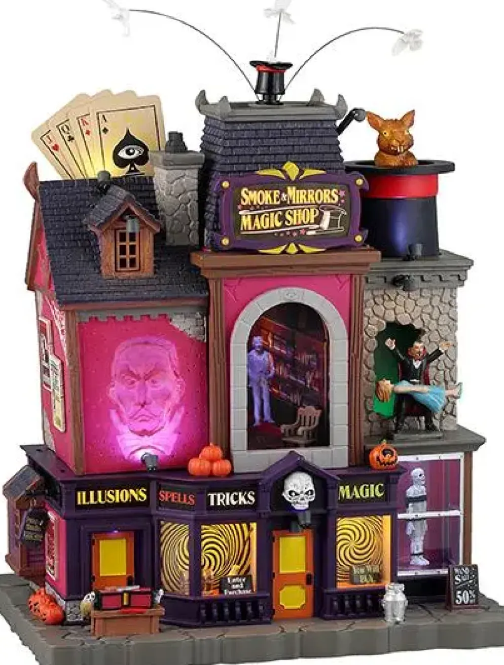Lemax smoke & mirrors magic shop bewegend huisje Spooky Town 2025