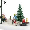 Lemax snowbiking with dad bewegend kerstdorp tafereel Vail Village 2023