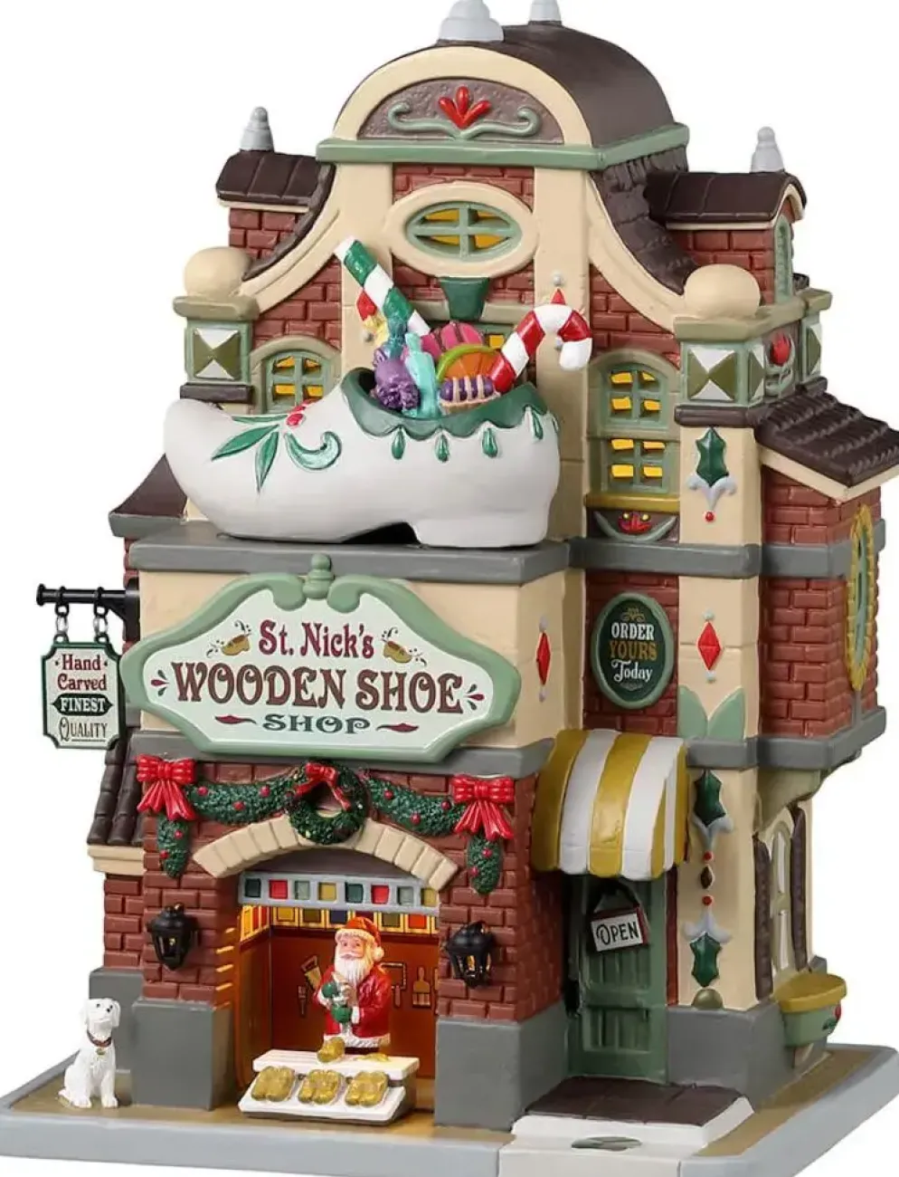 Lemax st. nick's wooden shoe shop verlicht kersthuisje Caddington Village 2023