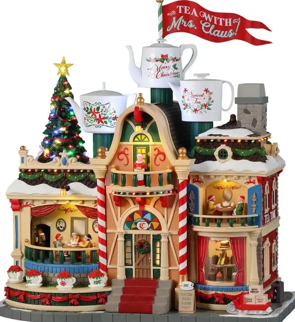 Lemax tea with mrs. claus kersthuisje Santa's Wonderland met rokende schoorsteen 2023