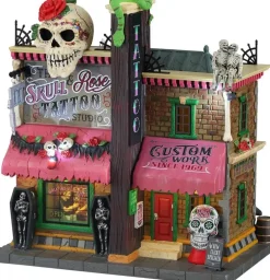Lemax the skull and rose tattoo studio verlicht huisje Spooky Town 2022
