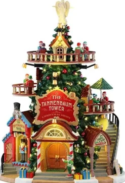 Lemax the tannenbaum tower christmas shops verlicht kersthuisje Santa's Wonderland 2025