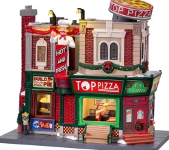 Lemax top pizza, bewegend kersthuisje Harvest Crossing 2022