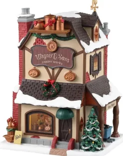 Lemax wagner & sons copper works verlicht kersthuisje Caddington Village 2023