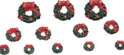 Lemax wreaths with red bow s/12 kerstdorp accessoire 2003