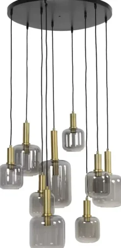 Light & Living hanglamp glas lekar smoke negen-lamps 83.5x79.5cm zwart, transparant