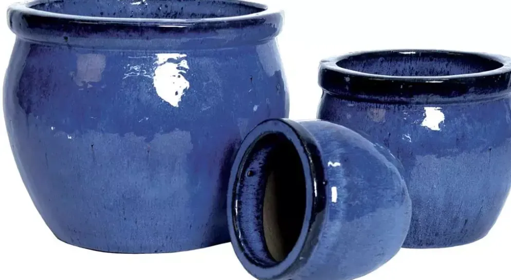 Mcollections bloempot delta geglazuurd 28x24 cm blauw