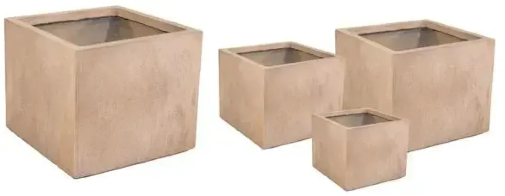 Mega Collections Bloembak Kubus Texas – 44 x 38 cm – Clayfibre – Zandkleur
