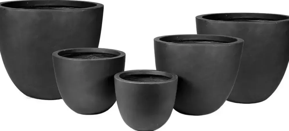 Mega Collections Bloempot Egg Clayfibre, Groot - Ø76 x H63 cm - Zwart