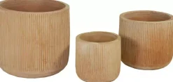 Mega Collections Bloempot Whitewash Terracotta – Ø37 x H36 cm – Met Verticale Ribbelstructuur
