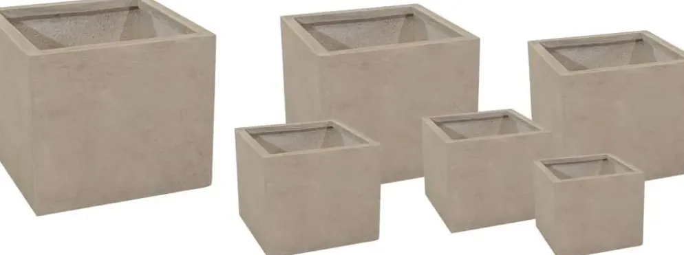 Mega Collections Kubus Plantenbak Clayfibre – L34 x B34 x H30 – Zand (Bruin)