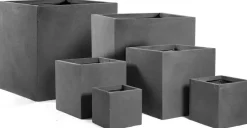 Mega Collections Plantenbak Kubus Clayfibre - L75 x B75 x H75 cm - Lood