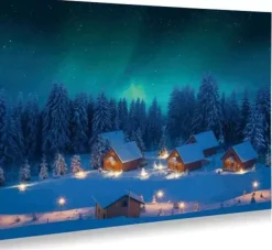 My Village Achtergrond canvas led noorderlicht 76x56 cm