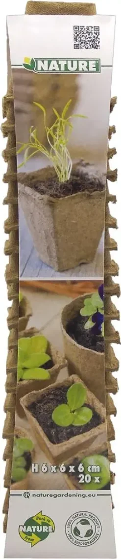 Nature Biopot | biologisch afbreekbare, vierkante kweekpotjes | 6x6x6cm 20st