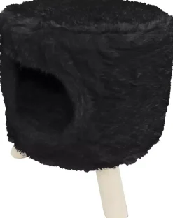 Poef rond pluche met gat Ø 42x50 cm zwart