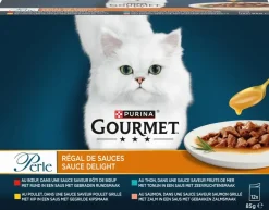 PURINA GOURMET Perle Sauce Delight, volledig nat diervoeder voor volwassen kattten, met tonijn in een saus met zeevruchtensmaak, 85g zakje