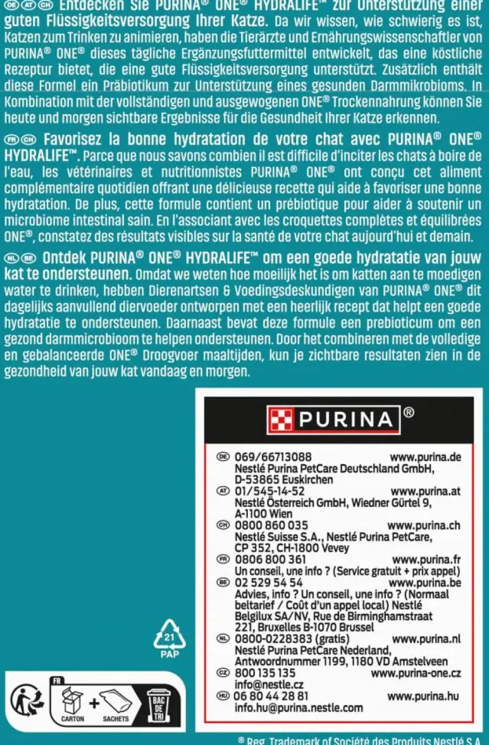 PURINA ONE Hydralife aanvullend kattenvoer met Kipsmaak 6x50g