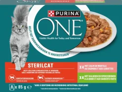 PURINA ONE Sterilcat Fijne Malse Reepjes in Saus met Zalm, Kalkoen kattenvoer 8x85g