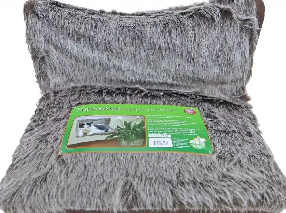 Radiator hangmat luxe, langharig zilver/bruin